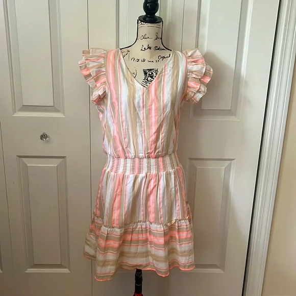 NWT Vineyard Vines coral & tan striped v neck dress sz medium - Picture 3 of 13